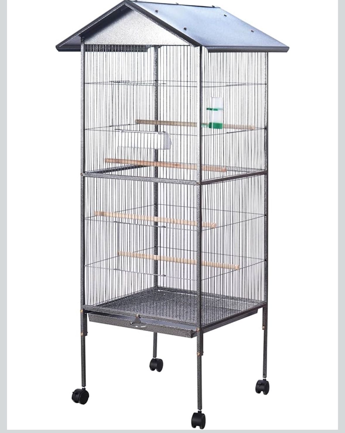 SENY Rolling Bird Cage with Roof, Metal Wire Flight Cage for Parrots Lovebirds Finches, Wheeled Stand, Multiple Perches, Large Feeder, Water Bottle,20