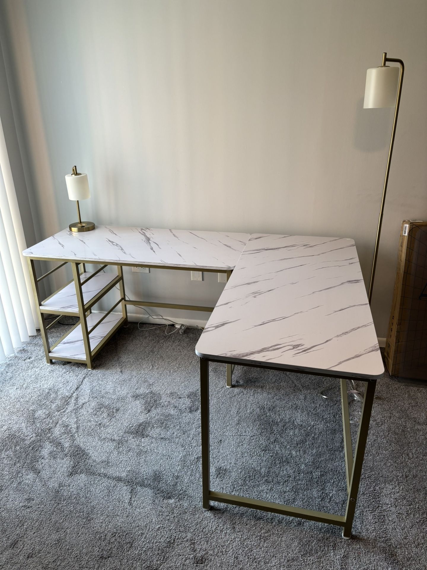 L Desk Or 2 Desks, Chair, & 2 Lamps