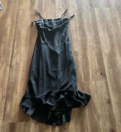 Black Satin Ruffle Hem Formal Dress