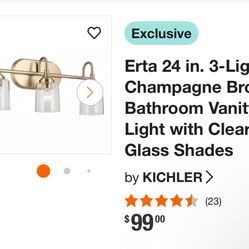 KICHLER Erta 24 in. 3-Light Champagne Bronze Bathroom Vanity Light with Clear Glass Shades