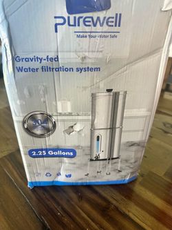 Purewell Upgraded 9-Stage Gravity Water Filter System with Water Level Window, 0.01μm Ultra-Filtration Countertop System with 2 Filters and Stand,