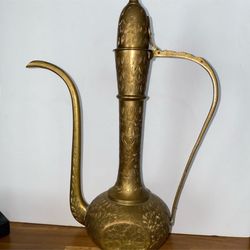 Vintage Tall Brass Pitcher Ewer  Boho Mid Century modern Decor