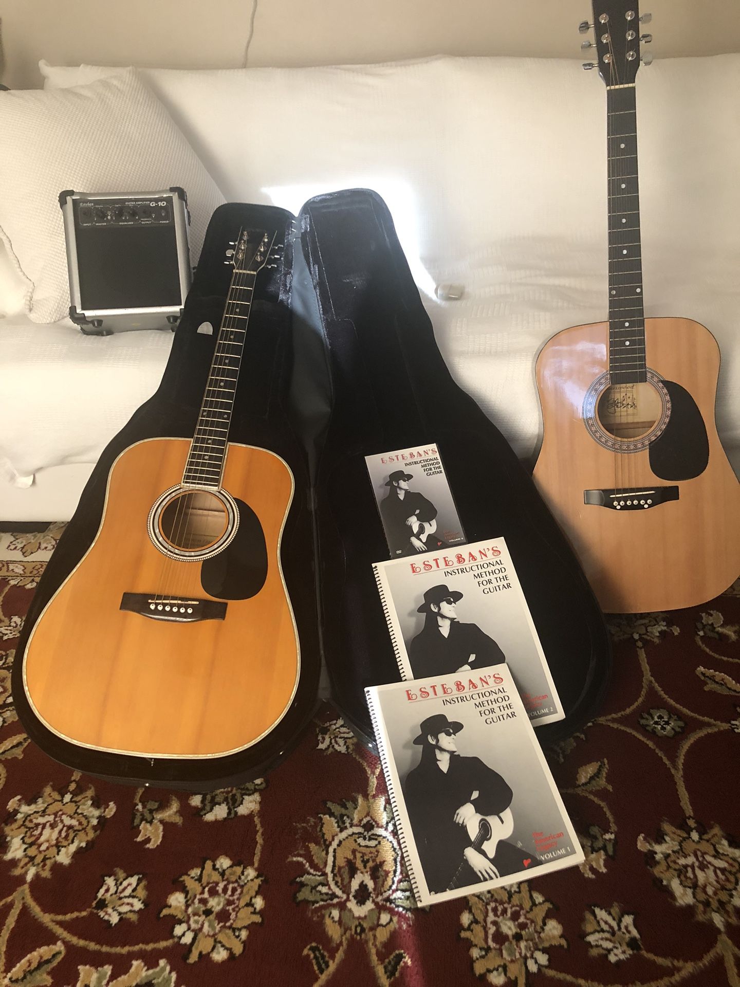 Esteban, classical and acoustic guitar with amp,hard case