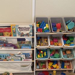 Toy storage with books and toys