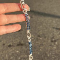 14k Solid Gold Designer Bracelet, Natural Diamonds & Natural Blue Sapphires 