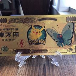24k Gold Plated Butterfree Pokemon Banknote