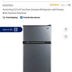 Arctic King 3.2 Cu ft Two Door Compact Refrigerator with Freezer, Black Stainless Steel look