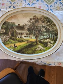 The American Homestead-Spring by Currier and Ives -1868  Sunshine Biscuits, Inc. Cookie tin.
