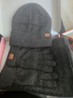 Gray Knit Beanie, Gloves, and Scarf Set