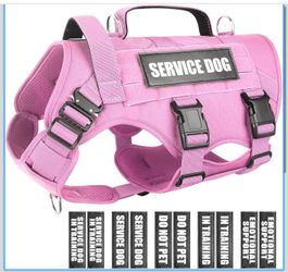Service Dog Vest Harness for Medium Dog, Tactical Working MOLLE Vest with 10 Pet Patches - Pink