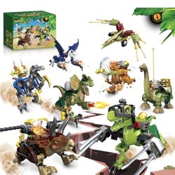 8 Battle Dinosaur Toys for Kids 8-14, 700Pcs Dinosaur Building Blocks Set with Launchable Weapons & Posable Joints, STEM Education Gift for Dinosaur &