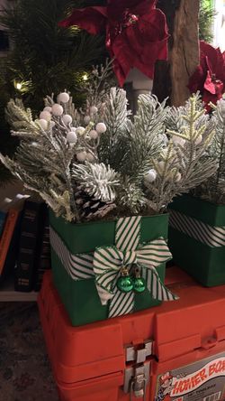 Flocked Christmas Arrangement in Green Gift Box