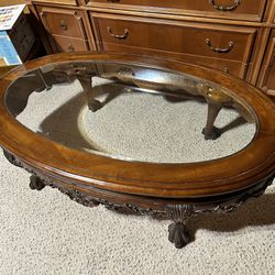 Elegant Glass Top Coffee Table and Matching End Table
