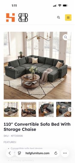 110" Convertible Sectional Sofa Bed with Storage Chaise