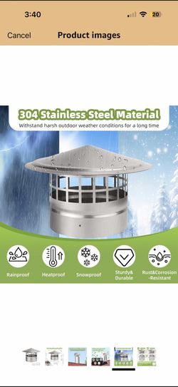 6 Inch Round Chimney Cap,Cone Top Chimney Cap with Screen,Roof Rain Wood Stove Pipe Cover Guard Outside Topper,Fireplace Exhaust Cover for 6"Stove Pip