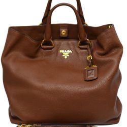 MILANO PRADA Logo Handbag Leather Brown Tote Shoulder Bag