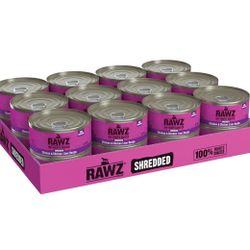RAWZ Shredded Canned Cat Food – Chicken & Chicken Liver, 5.5 oz, Pack of 24