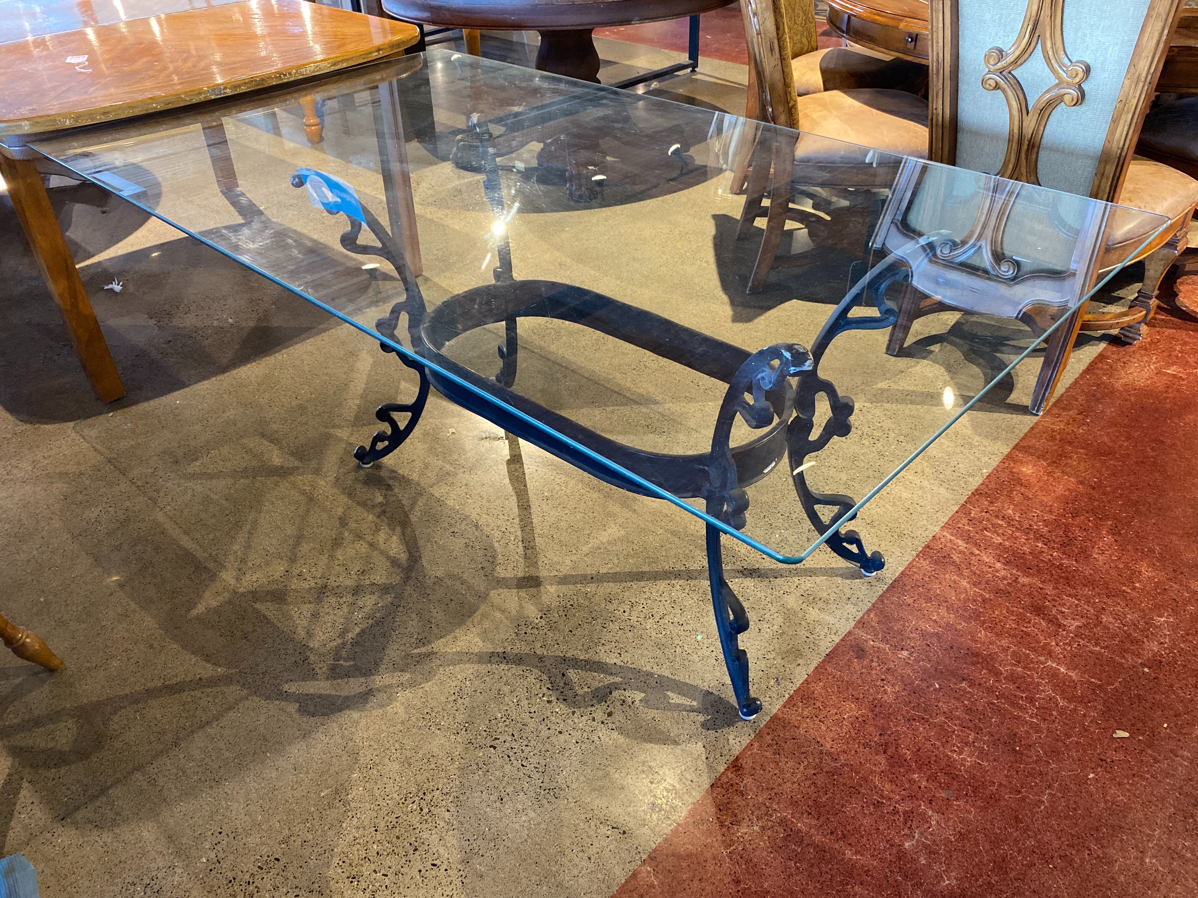Wrought Iron Dining Table with Rectangular Glass Top