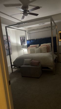 King Size Canopy Royal Blue Headboard with Boxspring