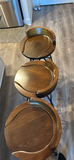 3 Wooden Swivel Barstool Set- Crosley Furniture Edison Wood Seat Adjustable Height Swivel Bar Stool, Natural