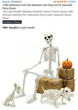 CAMIRUS 5.4ft Halloween Skeleton Set with Dog and Cat