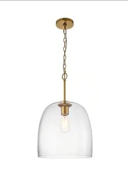 Rennnsan 1-Light 14" Modern Brass Dome Clear Glass Pendant Light for Kitchen Island,Dining Area- Brushed Brass, BRAND NEW