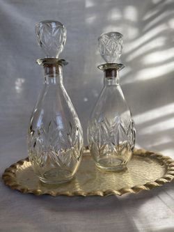 Pair Of Vintage Decanters 65 69 Liquor Glass Bottles Thumbnail