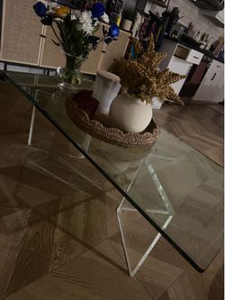 Vintage glass coffee table lucite base