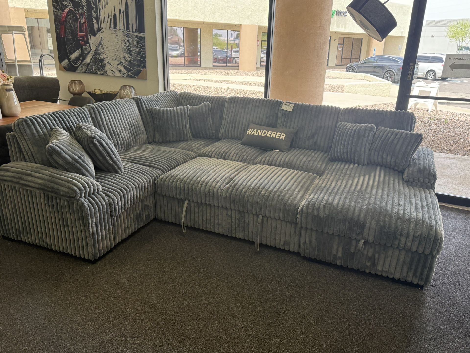 Corduroy Sleeper Sectional With Storage Chaise 3 In 1 Sofa