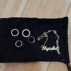 Selling These Miscellaneous Jewlery , 4 Ring's An One Name Necklace " Myesha " Everything For $ 100 ....!
