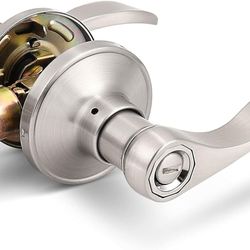 Gobrico Satin Nickel 1 Pack Privacy Door Lever Handle for Bedroom and Bathroom, Keyless Interior Wave/Drop Style Brushed Nickel Door Knob