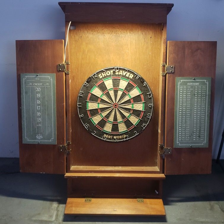 Antique Dart Board Cabinet Solid Wood  With  Light