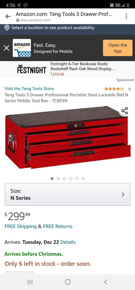 Teng Tools 3 Drawer Professional Portable Steel Lockable Red N Series Middle Tool Box - TC803N