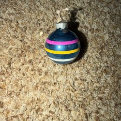 Striped Shiny Brite Christmas Ornament - Vintage Blue, Pink, Yellow and White Ornament. Has a mark see pics
