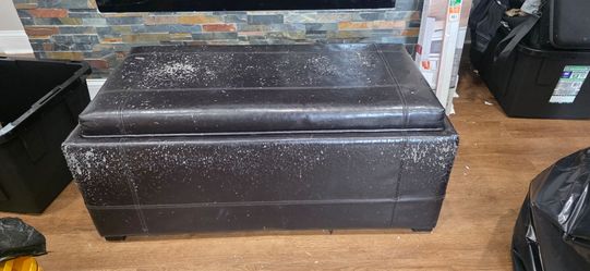 Black Faux Leather Storage Ottoman / Coffee Table with Reversible Tray Top