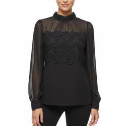 Double Zero Sheer Lace Mock Neck Top Size Small 🖤