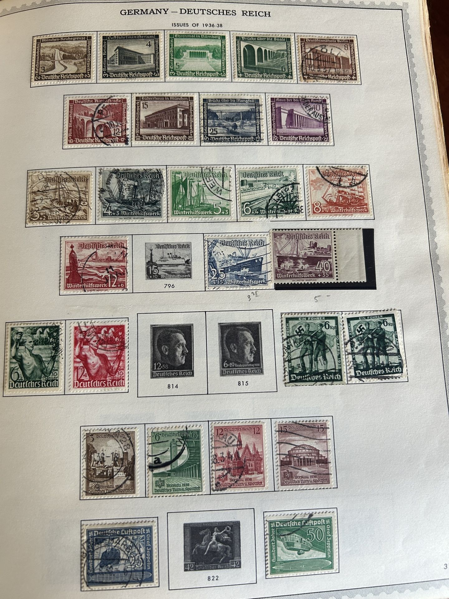 π©πͺ Germany, Deutsches Reich postage stamp collection lot of 28 stamps issued 1936 to 1938