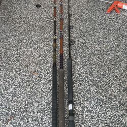 3 fishing rods  2 8 foot 1–6ft 30-50 line