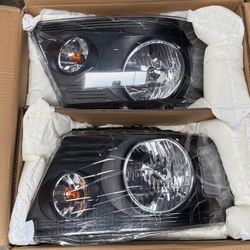 Pair 2004-2008 Ford F150 Halogen Black Housing Headlights f-150 headlamps