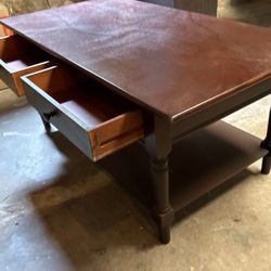 Brown Coffee Table Wth Two Drawers And Storage Space Below 