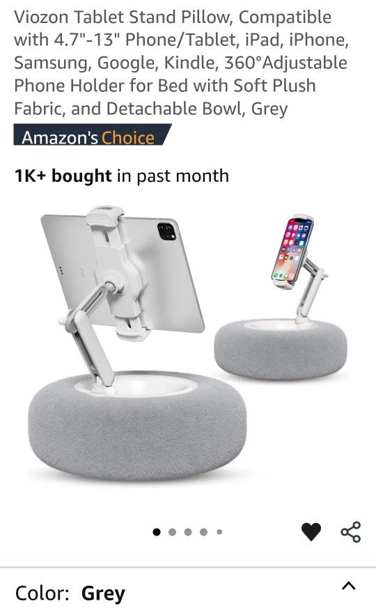 Tablet Stand Pillow, Compatible with 4.7"-13" Phone/Tablet, iPad, iPhone, Samsung, Google, Kindle, 360°Adjustable Phone Holder for Bed with Soft Plus