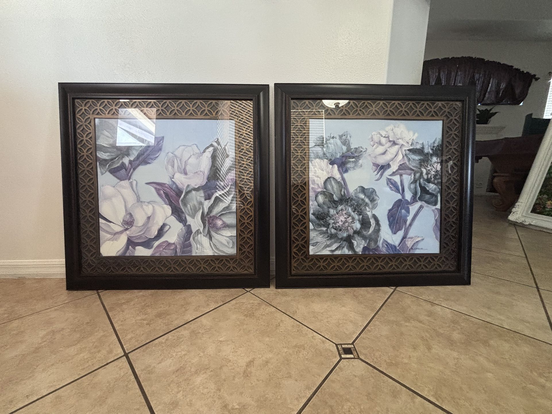 Pair of Large 35” x 35” Magnolia Flower Prints Framed