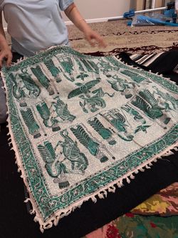Block Print Tapestry Throw with Fringe