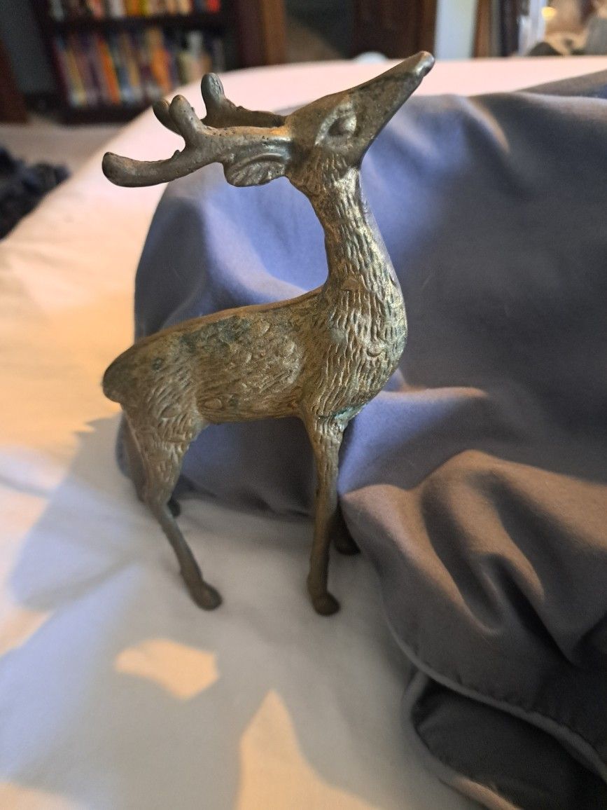 Vintage Brass Deer Buck Stag Reindeer Statue Figure 6" Tall Figurine Decor. Firm on price