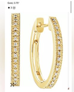 New pure Solid Gold Real Diamonds Oval Hoops Earings