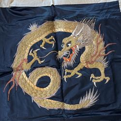 Hand embroidered silk dragon panel