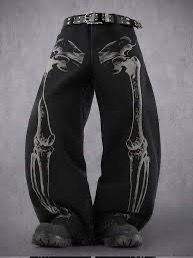 Black Skeleton Print Baggy Pants