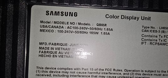Samsung QB65R 65" Commercial Color Display