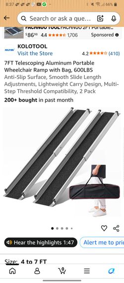 KOLOTOOL 7FT Telescoping Aluminum Wheelchair Ramp 2-Pack