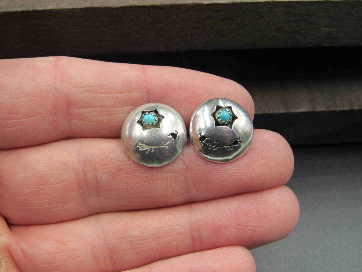 Sterling Silver Tarnished Native Turquoise Stone Stud Earrings